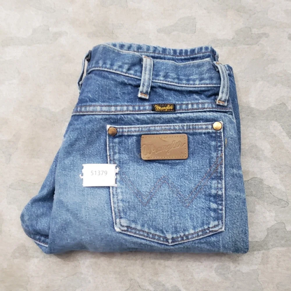 Vintage Wrangler Jeans Mens 30x28 Blue Workwear Whiskered Denim 13MWZ